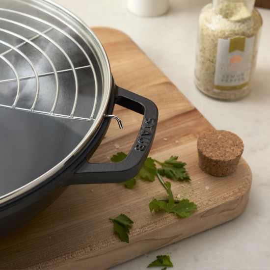 Wok serpenyő, öntöttvas, 30cm, Black - Staub