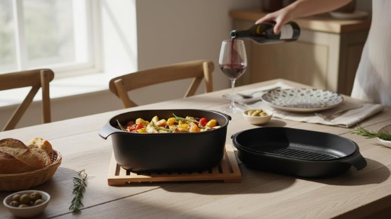 Fedő grillsütő felülettel, alumínium, 32 x 22 cm - AMT Gastroguss