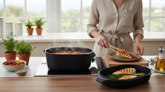Fedő grillsütő felülettel, alumínium, 32 x 22 cm - AMT Gastroguss