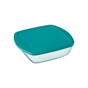 Négyzet alakú ételtároló doboz, fedéllel, hőálló borosilikát üveg, 25 x 22 cm / 2,2 L, "Cook&Store", kék - Pyrex