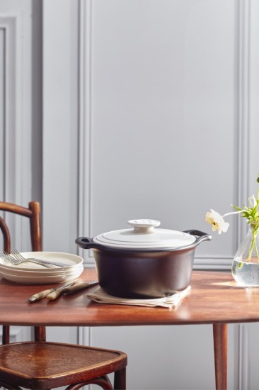 Kerámia Cocotte főzőedény, 28,5 cm/4 l, "Sublime +", White&Slate - Emile Henry