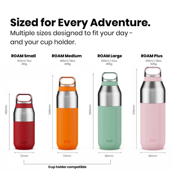 ROAM vízpalack, rozsdamentes acél, 835 ml, Red Fire - Ion8