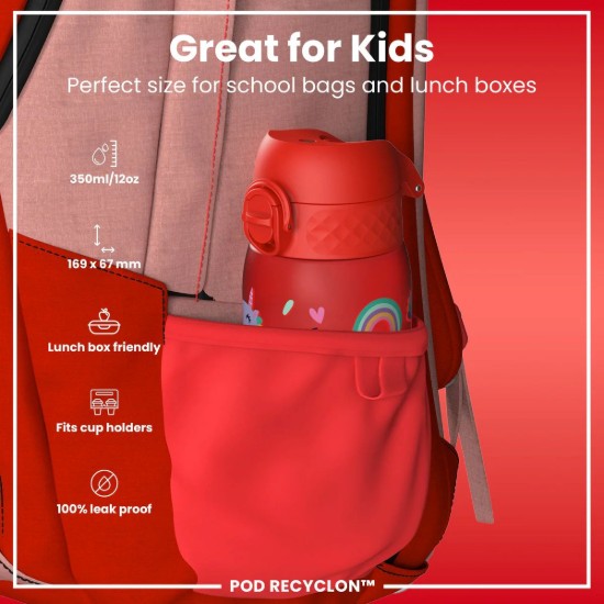 Gyerek kulacs, recyclon, 350 ml, Red Unicorns - Ion8
