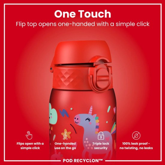 Gyerek kulacs, recyclon, 350 ml, Red Unicorns - Ion8