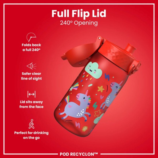 Gyerek kulacs, recyclon, 350 ml, Red Unicorns - Ion8