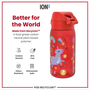 Gyerek kulacs, recyclon, 350 ml, Red Unicorns - Ion8