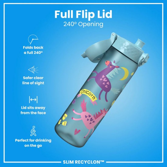 SLIM gyerek kulacs, recyclon, 500 ml, Blue Unicorns - Ion8