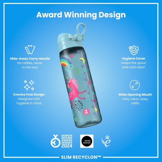 SLIM gyerek kulacs, recyclon, 500 ml, Blue Unicorns - Ion8
