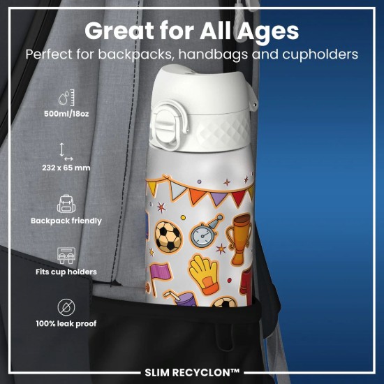 SLIM gyerek kulacs, recyclon, 500 ml, Football - Ion8