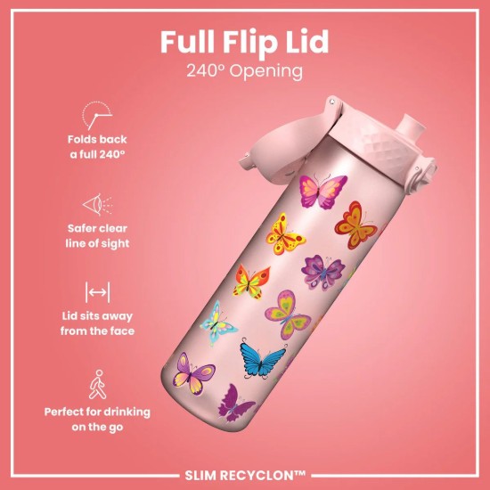 SLIM gyerekvizes palack, recyclon, 500 ml, Butterfly - Ion8