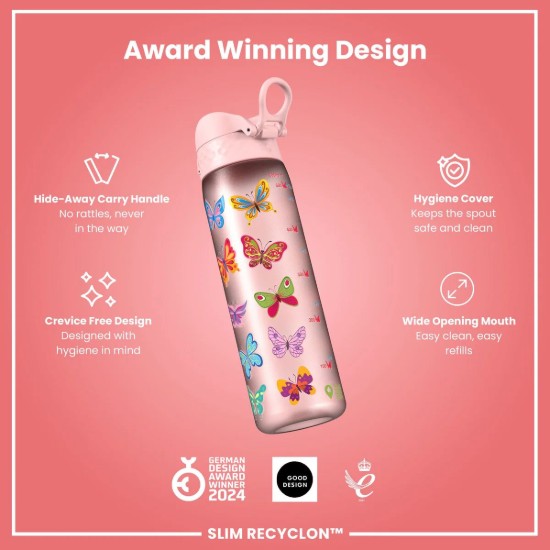 SLIM gyerekvizes palack, recyclon, 500 ml, Butterfly - Ion8
