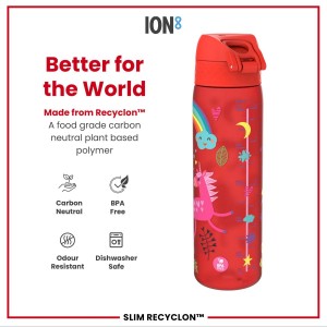 SLIM Gyermek vizespalack, újrahasznosítás, 500 ml, Red Unicorns - Ion8