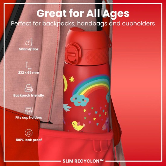 SLIM Gyermek vizespalack, újrahasznosítás, 500 ml, Red Unicorns - Ion8