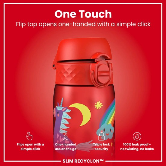SLIM Gyermek vizespalack, újrahasznosítás, 500 ml, Red Unicorns - Ion8