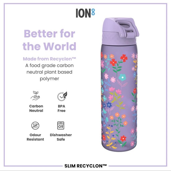 SLIM gyermek vizespalack, újrahasznosítás, 500 ml, Ditsy Floral - Ion8