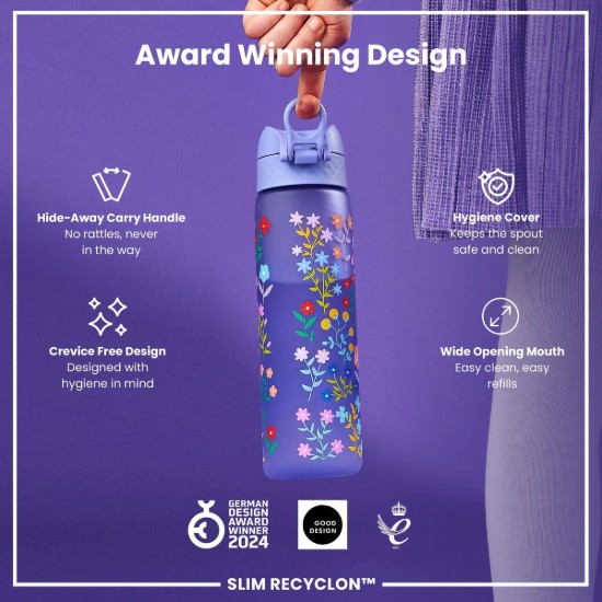 SLIM gyermek vizespalack, újrahasznosítás, 500 ml, Ditsy Floral - Ion8
