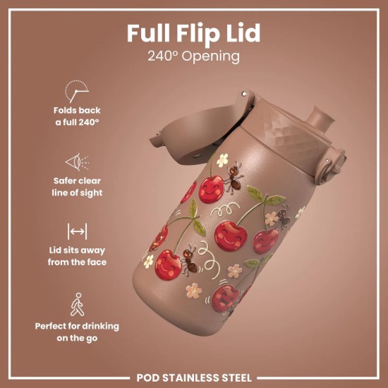 Gyermek vizespalack, rozsdamentes acél, 400 ml, Cherries - Ion8