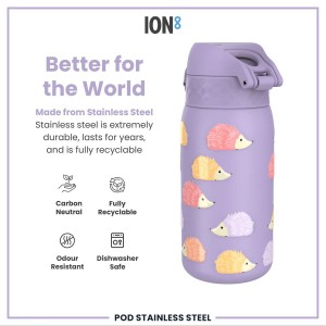 Gyermek vizespalack, rozsdamentes acél, 400 ml, Hedgehog - Ion8