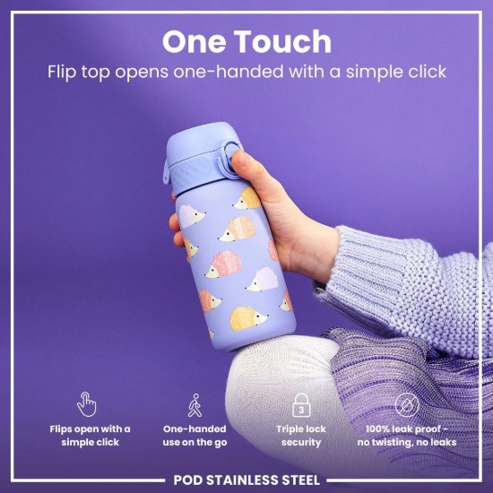 Gyermek vizespalack, rozsdamentes acél, 400 ml, Hedgehog - Ion8