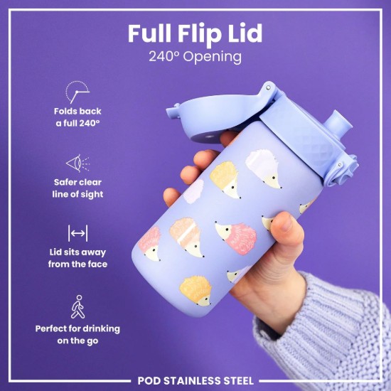 Gyermek vizespalack, rozsdamentes acél, 400 ml, Hedgehog - Ion8