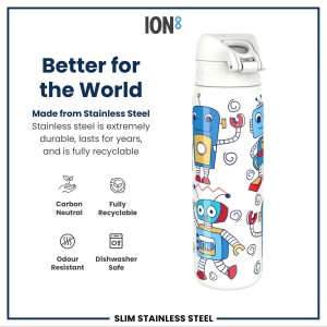 SLIM gyermek vizespalack, rozsdamentes acél, 600 ml, Robots - Ion8