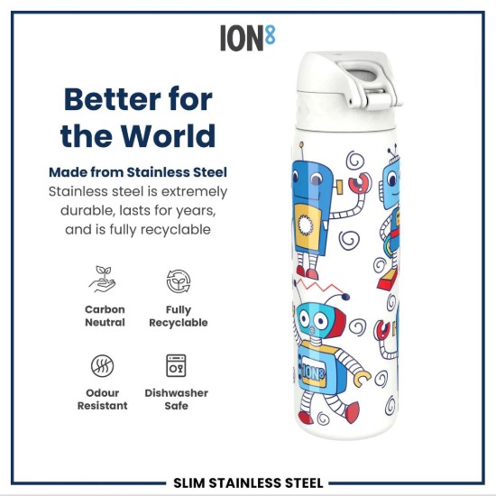 SLIM gyermek vizespalack, rozsdamentes acél, 600 ml, Robots - Ion8
