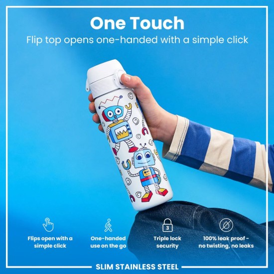 SLIM gyermek vizespalack, rozsdamentes acél, 600 ml, Robots - Ion8