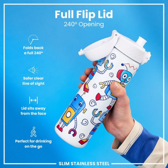 SLIM gyermek vizespalack, rozsdamentes acél, 600 ml, Robots - Ion8