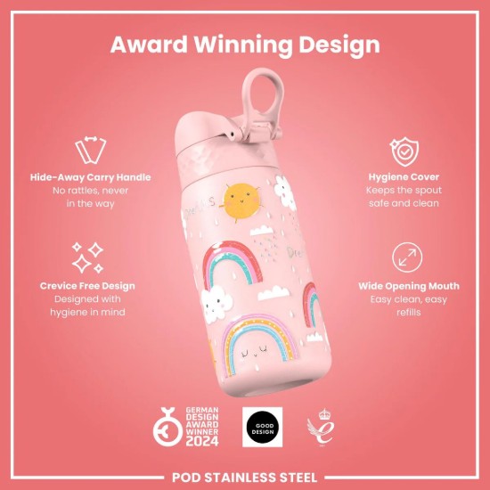Gyermek vizespalack, rozsdamentes acél, 320 ml, Rainbows - Ion8
