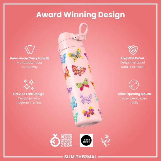 SLIM vizespalack, rozsdamentes acél, 500 ml, Butterfly - Ion8