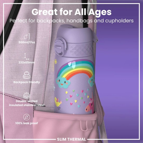 SLIM vizes palack, rozsdamentes acél, 500 ml, Unicorns Periwinkle - Ion8