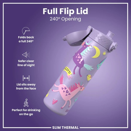 SLIM vizes palack, rozsdamentes acél, 500 ml, Unicorns Periwinkle - Ion8