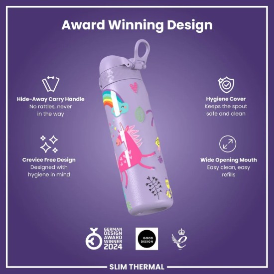 SLIM vizes palack, rozsdamentes acél, 500 ml, Unicorns Periwinkle - Ion8