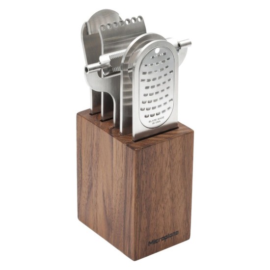 5 darabos báreszköz-készlet, rozsdamentes acél, fa blokkal, "Style Line", Walnut - Microplane