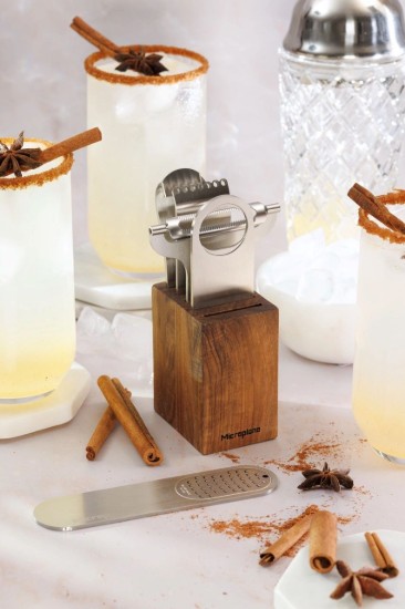 5 darabos báreszköz-készlet, rozsdamentes acél, fa blokkal, "Style Line", Walnut - Microplane