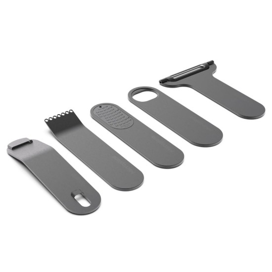 5 részes PVD bevonatú báreszköz-készlet, rozsdamentes acél, fa blokkal, "Style Line", Black - Microplane