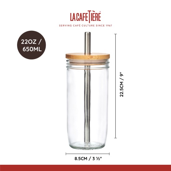Pohár buborékteához, fedővel és szívószálkal, üvegből, 650 ml – La Cafetière