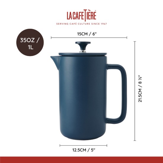 French Press cafetière, kerámia, 1 L, "Arezzo", Navy – La Cafetière