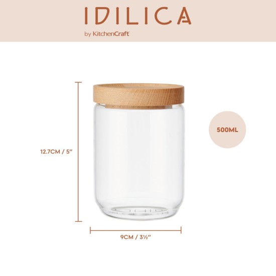 Tárolóedény, üvegből, 500 ml, bambusz tetővel, "Idilica" - Kitchen Craft