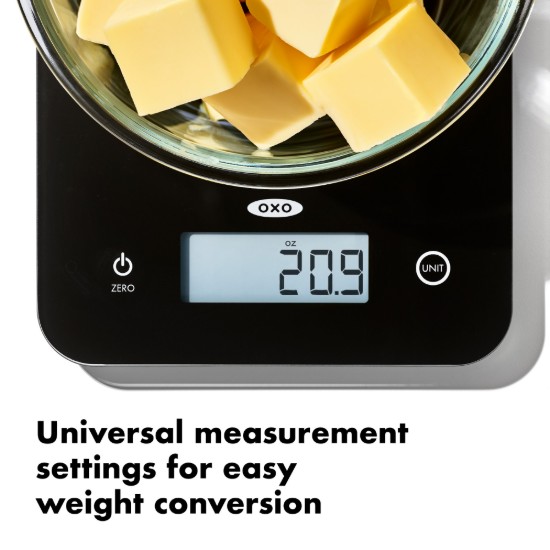 Elektronikus konyhai mérleg, üvegből, 5 kg - OXO