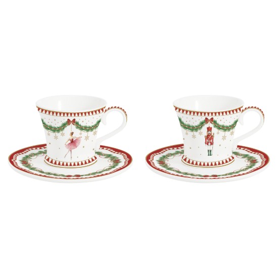 2 db-os kávéscsésze készlet csészealjakkal, porcelán, 80ml, "Magie de Noel" - Easy Life