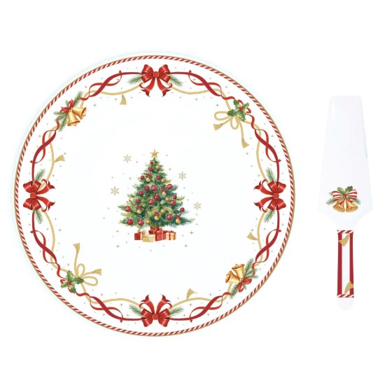 Tortatálaló tálaló spatulával, porcelán, 32cm, "Christmas Tale" - Easy Life
