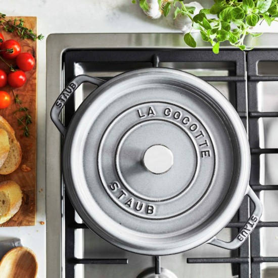 Cocotte öntöttvas főzőedény, 22 cm/2,6 l, <<Grafitszürke>> - Staub