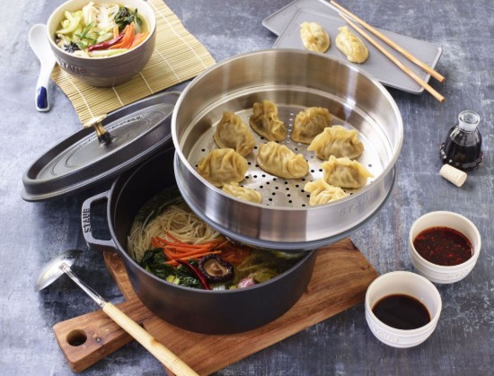 Öntöttvas Cocotte főzőedény, gőzfőző tartozékkal, 26 cm/5.2L, Black - Staub