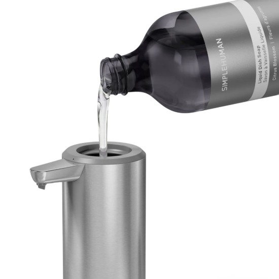 Szenzoros adagoló szivacstartóval, 266 ml, rozsdamentes acél, Brushed - simplehuman