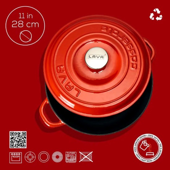 Öntöttvas csivészkepenyő, 28 cm/3,26 L, "New Heritage", piros - LAVA