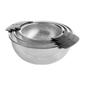 3 darabos szűrőedény készlet 2 fogantyúval, rozsdamentes acél, 18/22/26 cm - BRA
