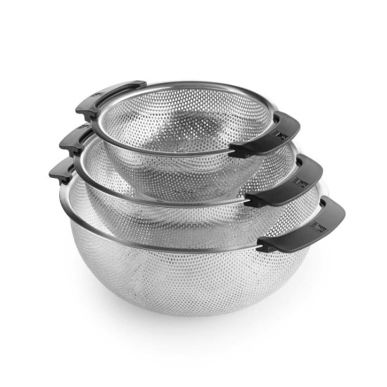 3 darabos szűrőedény készlet 2 fogantyúval, rozsdamentes acél, 18/22/26 cm - BRA