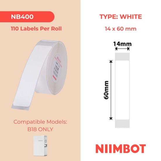 Címke matrica tekercs N1, 14x60mm, 110 db/tekercs, Fehér - NIIMBOT