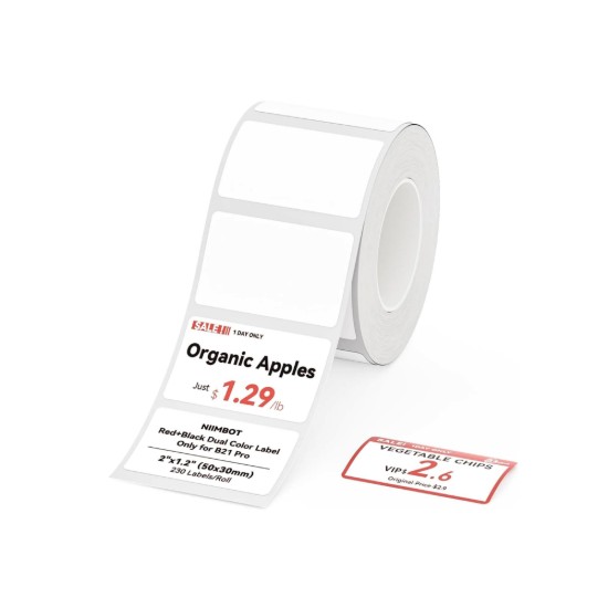 Öntapadós címke tekercsben "Kétszínű", 50 x 30 mm, 230 db/tekercs, Piros/Fekete - NIIMBOT